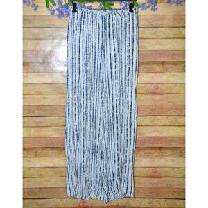 En Creme Ladies Blue White Beachy Slit Leg Striped Pull On Pants Size L Comfy